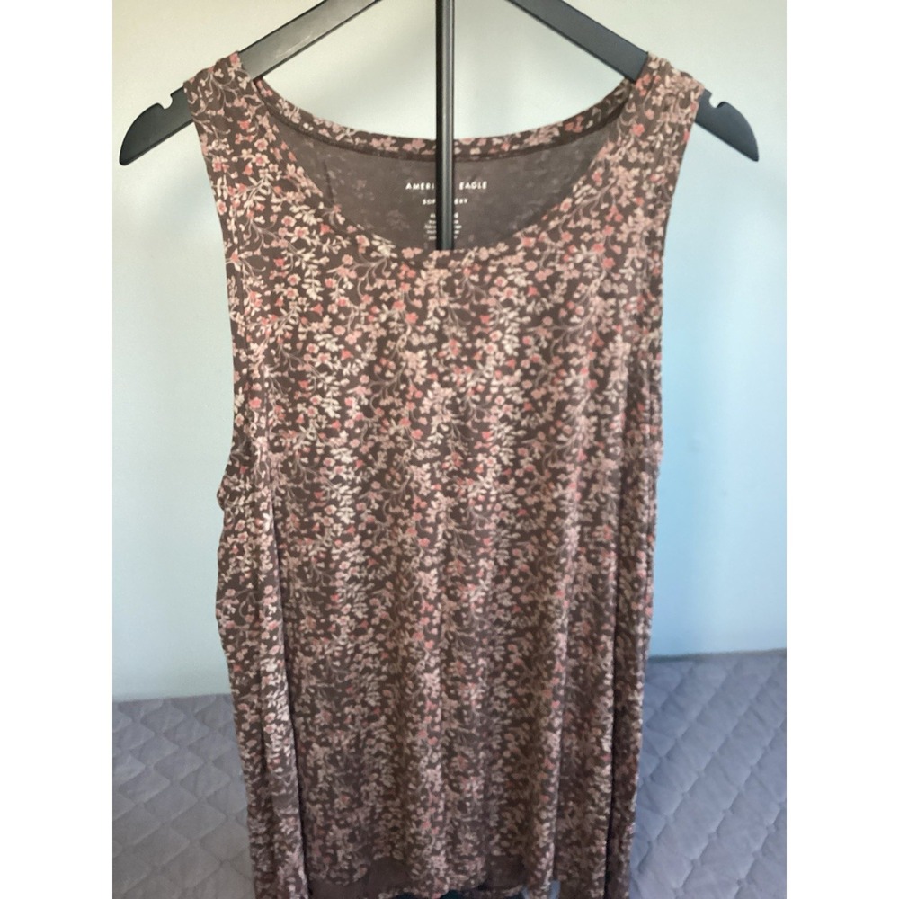 American Eagle Women XL Tank Top Relaxed Soft And Sexy Brown Floral